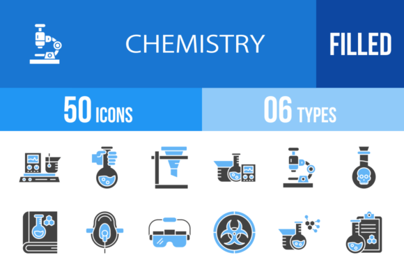 50 Chemistry Blue & Black Icons for Modern Design