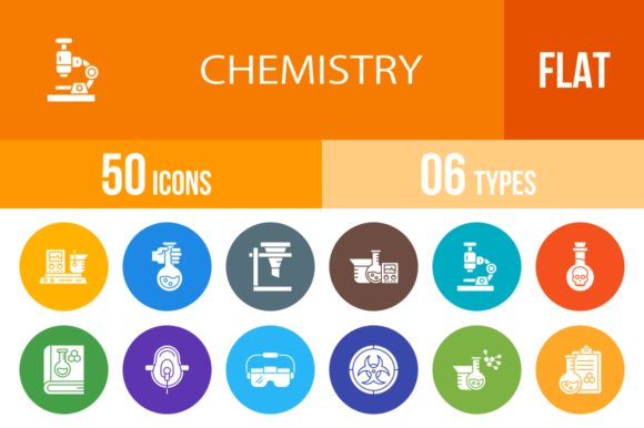 50 Chemistry Flat Round Icons: The Ultimate Design Toolkit