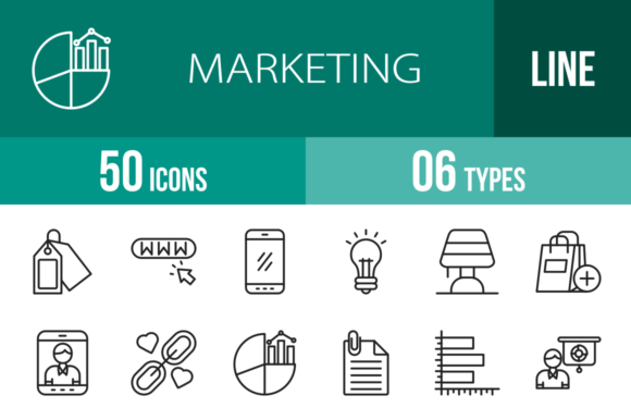 50 Marketing Line Icons for Modern Design Projects