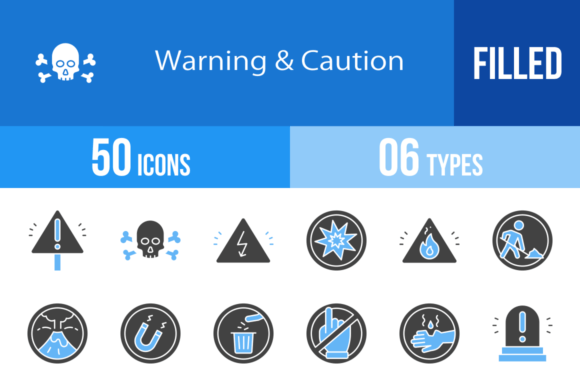 50 Warning & Caution Blue & Black Icons: Essential Visual Communication