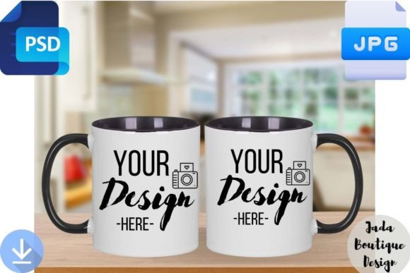 Black Couple Handle Combo Mugs Mockup for Designers