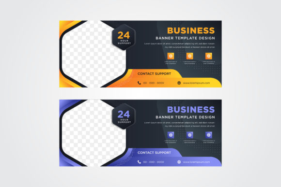 Hexagon Horizontal Banner Orange Blue: Bold Design Templates