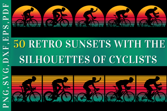Retro Sunset Designs: 50 Cyclist Motifs for Your Projects